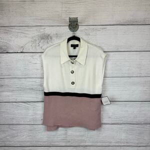 Laundry By Shelli Segal Knit Sleeveless Sweater Collar Button Top Size Medium